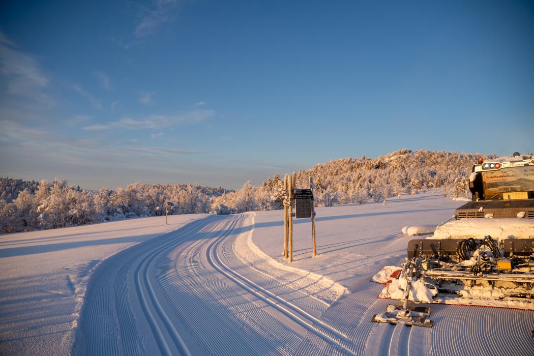 en snøscooter på en snødekt vei