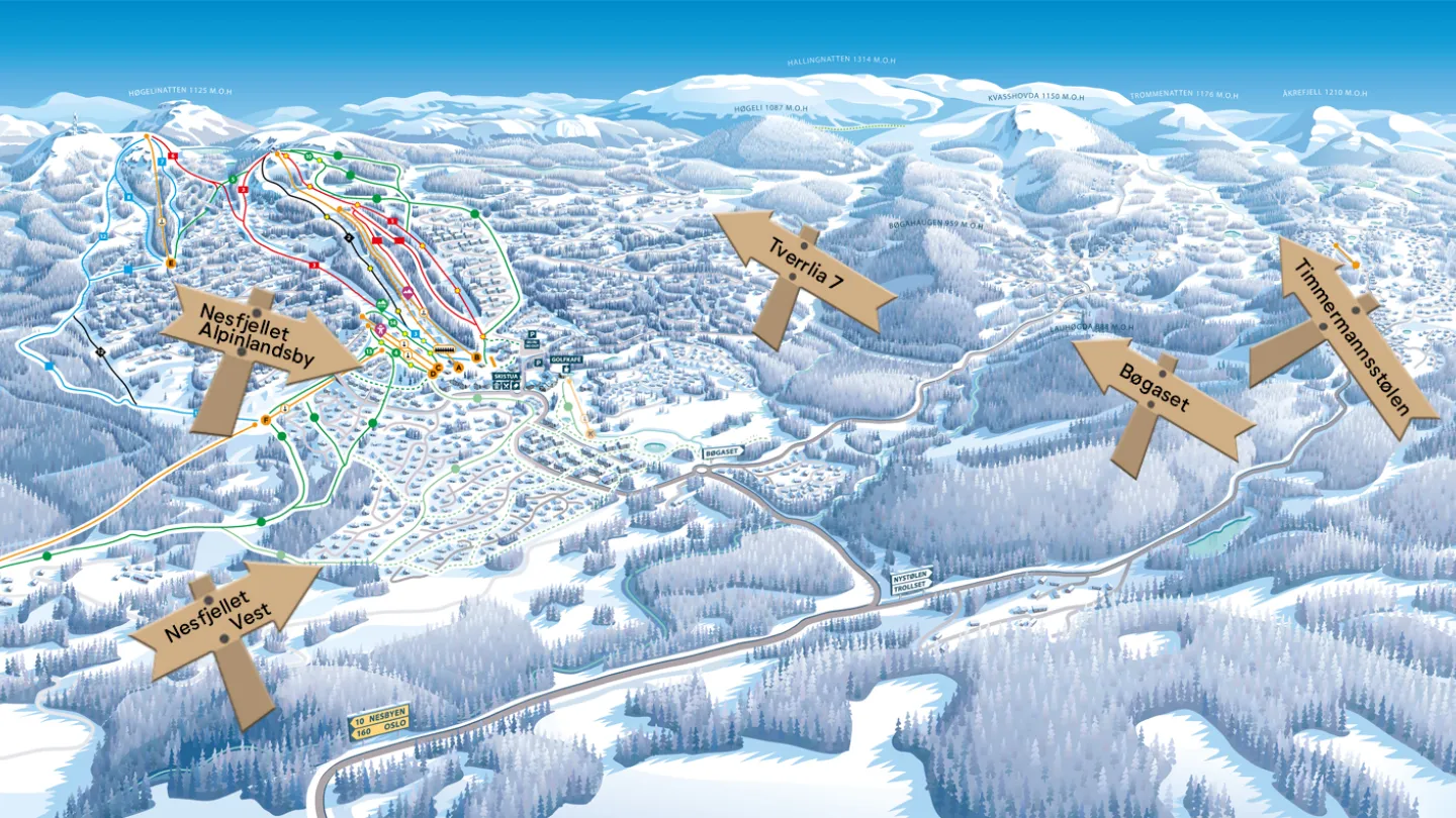 Et kart over et snødekt fjell